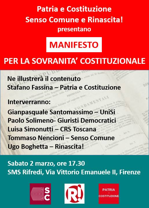 Presentazione a Firenze del Manifesto per la sovranità Costituzionale